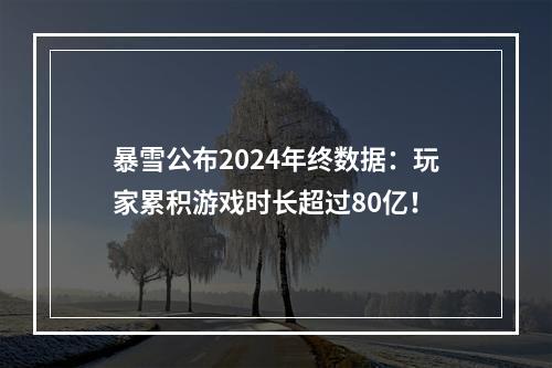 暴雪公布2024年终数据：玩家累积游戏时长超过80亿！