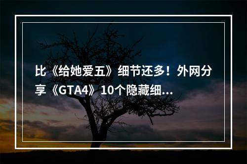 比《给她爱五》细节还多！外网分享《GTA4》10个隐藏细节