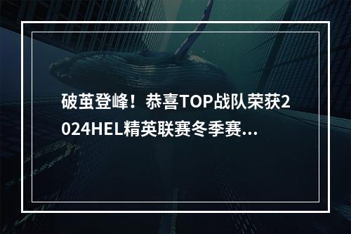 破茧登峰！恭喜TOP战队荣获2024HEL精英联赛冬季赛总冠军！