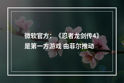 微软官方：《忍者龙剑传4》是第一方游戏 由菲尔推动