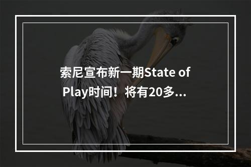 索尼宣布新一期State of Play时间！将有20多款游戏