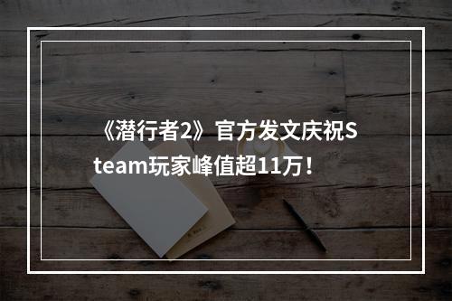 《潜行者2》官方发文庆祝Steam玩家峰值超11万！