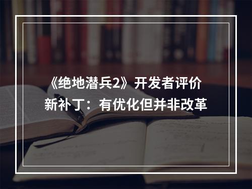 《绝地潜兵2》开发者评价新补丁：有优化但并非改革