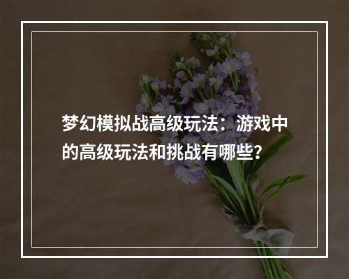 梦幻模拟战高级玩法：游戏中的高级玩法和挑战有哪些？