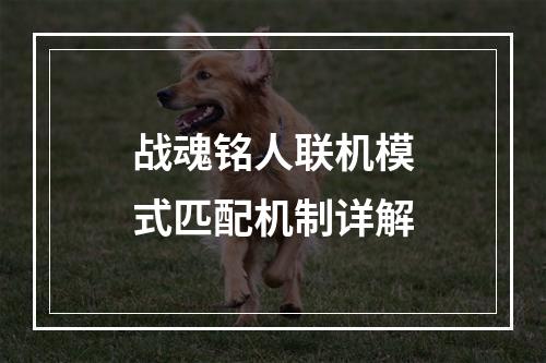 战魂铭人联机模式匹配机制详解