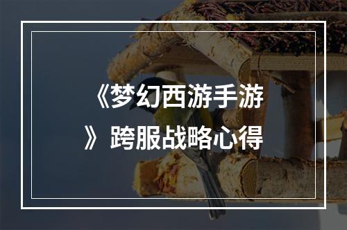 《梦幻西游手游》跨服战略心得