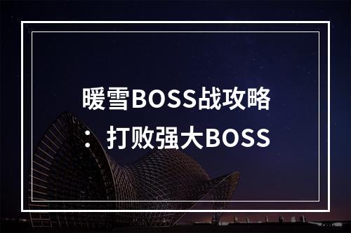 暖雪BOSS战攻略：打败强大BOSS