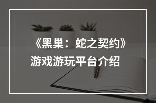 《黑巢：蛇之契约》游戏游玩平台介绍