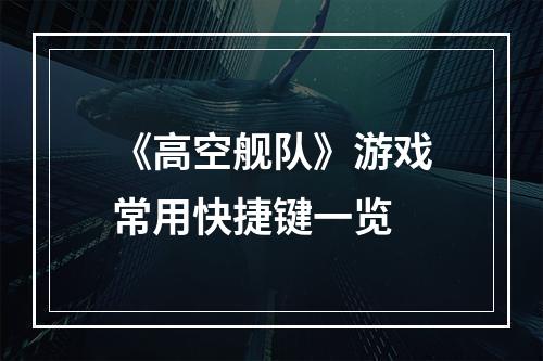 《高空舰队》游戏常用快捷键一览