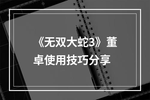 《无双大蛇3》董卓使用技巧分享