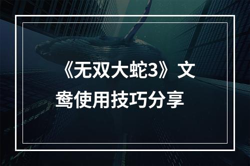 《无双大蛇3》文鸯使用技巧分享