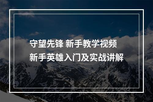 守望先锋 新手教学视频 新手英雄入门及实战讲解