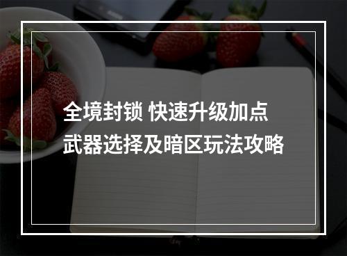 全境封锁 快速升级加点武器选择及暗区玩法攻略