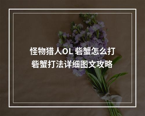 怪物猎人OL 砦蟹怎么打 砦蟹打法详细图文攻略