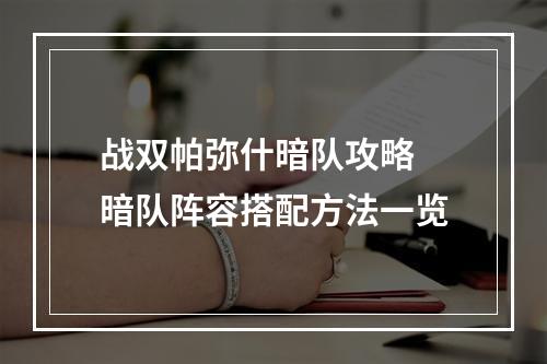 战双帕弥什暗队攻略 暗队阵容搭配方法一览