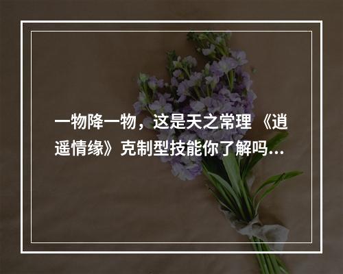 一物降一物，这是天之常理 《逍遥情缘》克制型技能你了解吗？