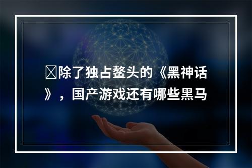 ​除了独占鳌头的《黑神话》，国产游戏还有哪些黑马