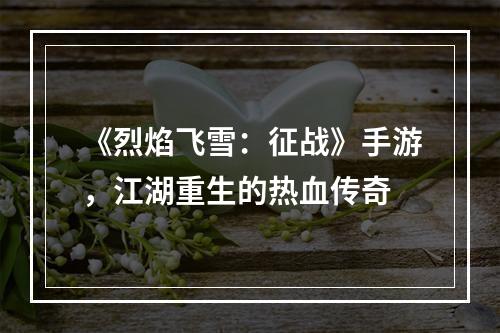 《烈焰飞雪：征战》手游，江湖重生的热血传奇