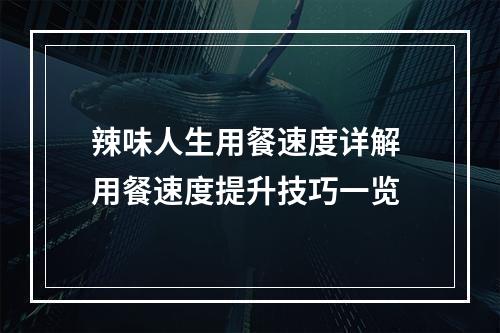 辣味人生用餐速度详解 用餐速度提升技巧一览