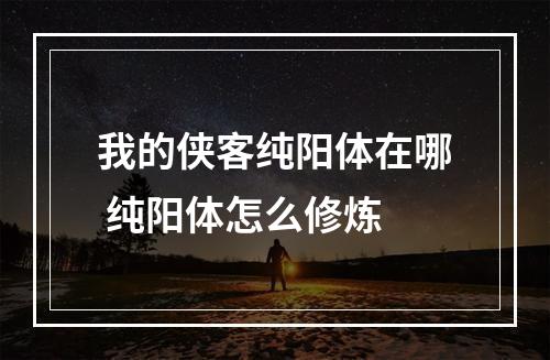 我的侠客纯阳体在哪 纯阳体怎么修炼