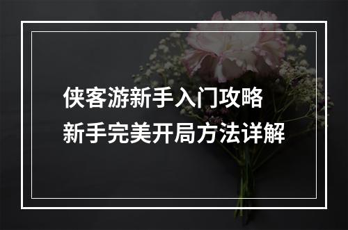 侠客游新手入门攻略 新手完美开局方法详解