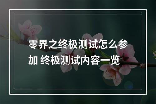 零界之终极测试怎么参加 终极测试内容一览