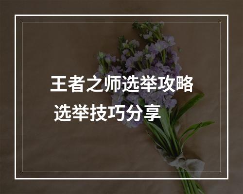 王者之师选举攻略 选举技巧分享