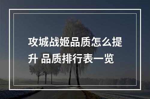 攻城战姬品质怎么提升 品质排行表一览