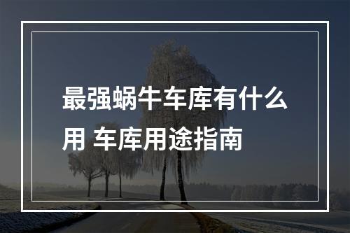 最强蜗牛车库有什么用 车库用途指南