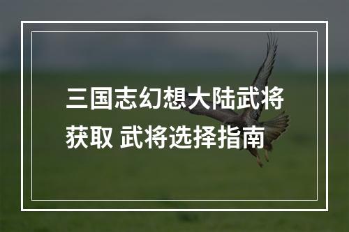 三国志幻想大陆武将获取 武将选择指南