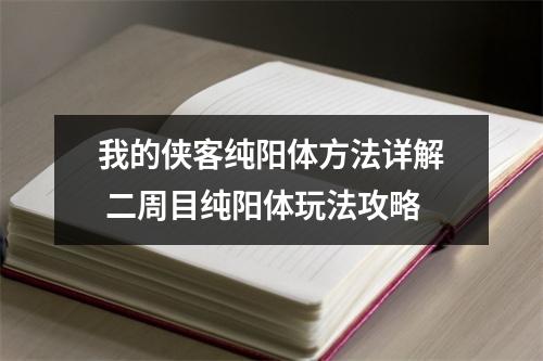 我的侠客纯阳体方法详解 二周目纯阳体玩法攻略