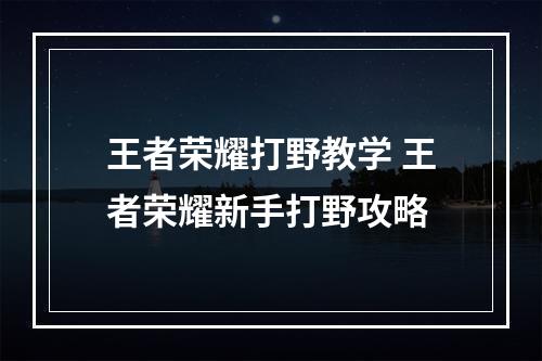 王者荣耀打野教学 王者荣耀新手打野攻略