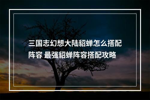 三国志幻想大陆貂蝉怎么搭配阵容 最强貂蝉阵容搭配攻略