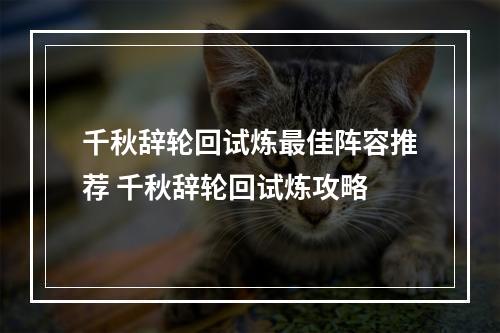 千秋辞轮回试炼最佳阵容推荐 千秋辞轮回试炼攻略