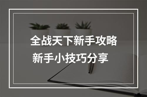 全战天下新手攻略 新手小技巧分享