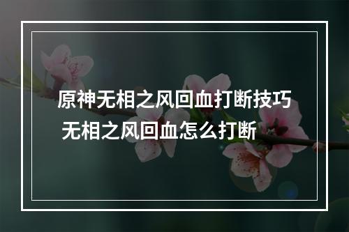 原神无相之风回血打断技巧 无相之风回血怎么打断