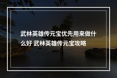 武林英雄传元宝优先用来做什么好 武林英雄传元宝攻略