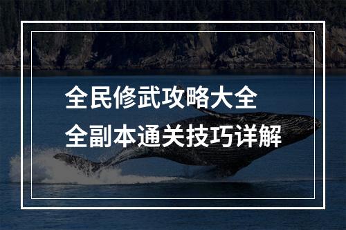 全民修武攻略大全 全副本通关技巧详解