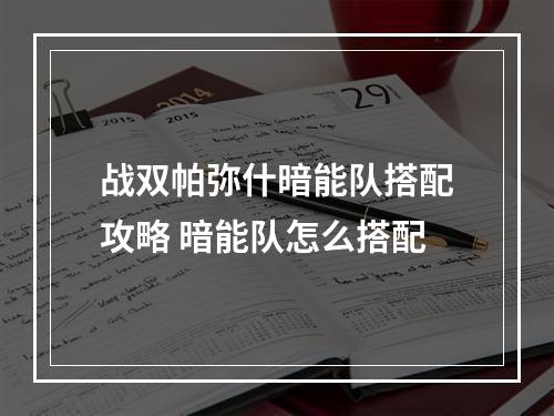 战双帕弥什暗能队搭配攻略 暗能队怎么搭配