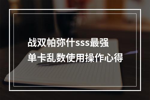 战双帕弥什sss最强单卡乱数使用操作心得