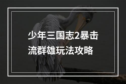 少年三国志2暴击流群雄玩法攻略