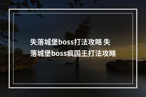 失落城堡boss打法攻略 失落城堡boss疯国王打法攻略