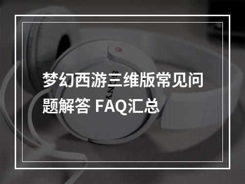 梦幻西游三维版常见问题解答 FAQ汇总