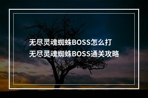 无尽灵魂蜘蛛BOSS怎么打 无尽灵魂蜘蛛BOSS通关攻略