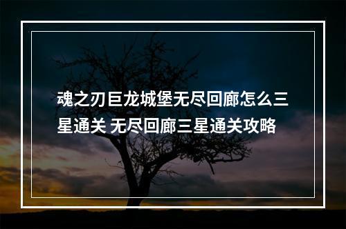 魂之刃巨龙城堡无尽回廊怎么三星通关 无尽回廊三星通关攻略