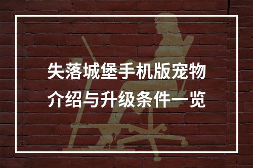 失落城堡手机版宠物介绍与升级条件一览