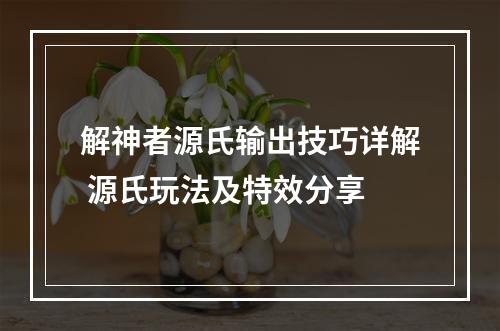 解神者源氏输出技巧详解 源氏玩法及特效分享