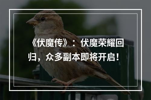 《伏魔传》：伏魔荣耀回归，众多副本即将开启！