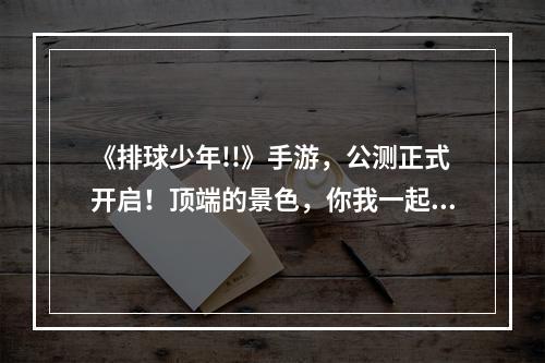 《排球少年!!》手游，公测正式开启！顶端的景色，你我一起见证！