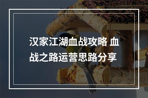 汉家江湖血战攻略 血战之路运营思路分享